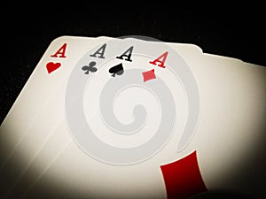 Playing cards. Four Aces close up photography.