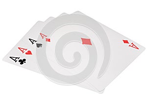 Playing cards four aces isolated on white