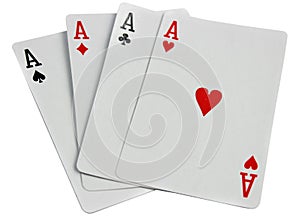 Playing cards four aces isolated on white