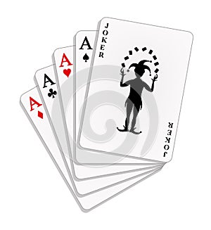 Playing cards - four aces and a joker photo