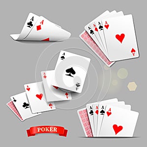 Playing cards. Four aces playing cards. Vector set