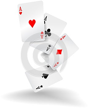 Playing cards four aces poker hand