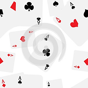 Playing cards with four aces seamless pattern isolated on white background website page and mobile app design