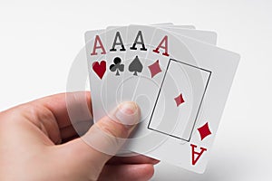playing cards four aces on white
