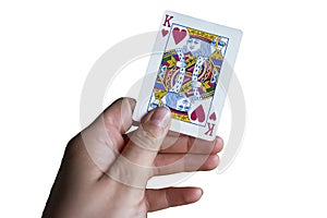 playing with cards heart king close up isolated on white background king of heart concept