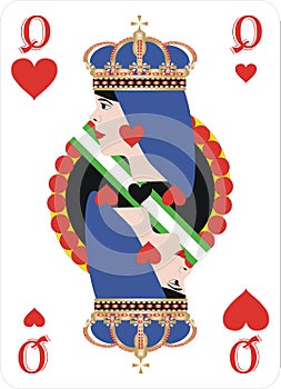 Playing cards heart Queen for rummy and Cassino