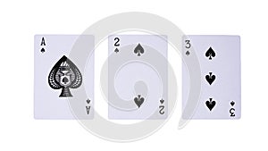 Playing cards isolated on white background. Four aces in a row
