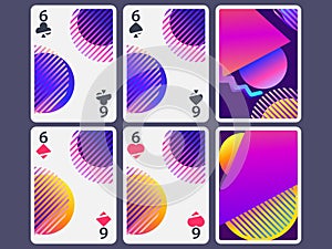 Playing cards in modern style. Gradient shapes, geometric objects. The reverse side of the playing card. Vector