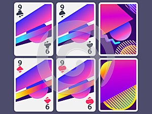 Playing cards in modern style. Gradient shapes, geometric objects. The reverse side of the playing card. Vector