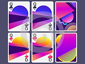 Playing cards in modern style. Gradient shapes, geometric objects. The reverse side of the playing card. Vector
