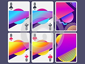 Playing cards in modern style. Gradient shapes, geometric objects. The reverse side of the playing card. Vector