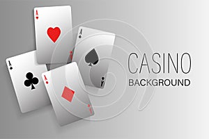 Playing cards for poker with aces. Casino background.