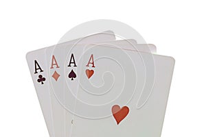 Playing cards, poker, casino. Four aces isolated on white background