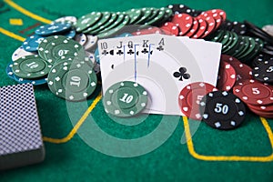 Playing cards and poker chips