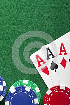 Playing cards, poker chips