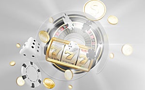 Playing cards and poker chips fly casino. Concept on a grey background. Casino poker.Gambling concept