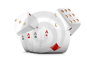 Playing cards, poker dice fly casino on white background. Poker casino vector illustration. Online casino game gambling