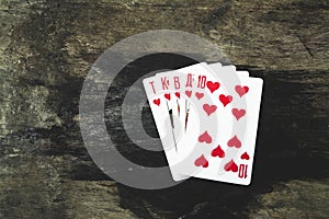 Playing cards. poker, flush royal hearts