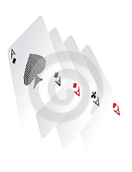 Playing cards poker. Four aces of diamonds clubs spades and hearts fall or fly as poker playing cards