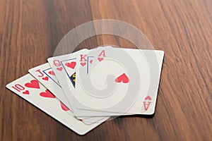 Playing cards - poker hand royal flush hearts