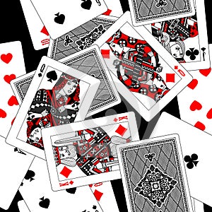 Playing cards seamless pattern background in black, white, gray