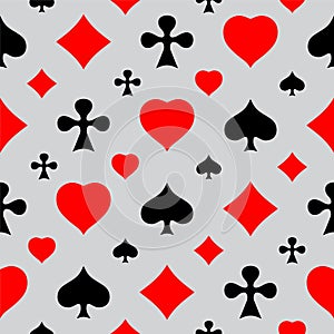 Playing cards seamless pattern. Gray background