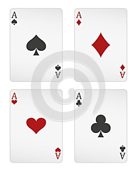 playing cards - a set of ace cards, Aces of Hearts, Spades, Clubs and Diamonds card, vector illustration