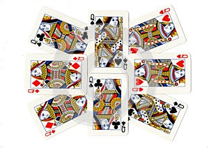 Playing cards showing a display of queens.