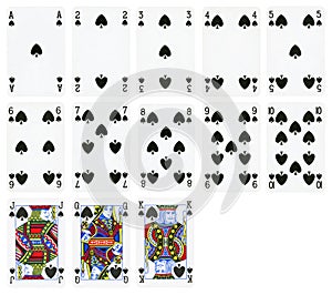 Playing cards of Spades suit - on white