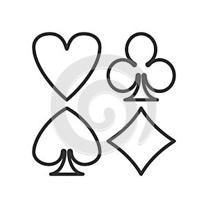 Playing Cards Suits Outline Icons on White