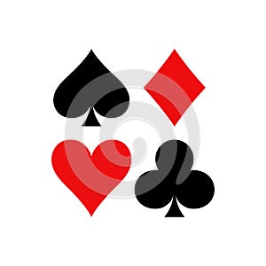 Playing cards symbols. Diamonds, spades, clubs and hearts icon set in a square.