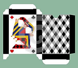 Playing cards tuck box template with Joker in modern flat style