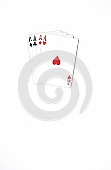 Playing cards vertical size. four aces on a white background. copyspace, luck abstract