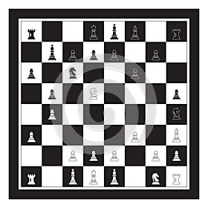 Playing Chess Game With Black & White Chess Board. Chess Figures King Queen Bishop Knight Rook Pawn