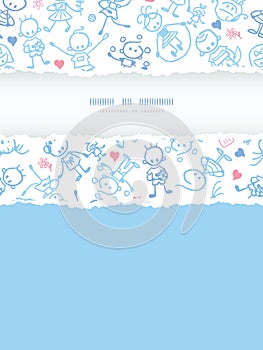 Playing children vertical torn frame seamless pattern background