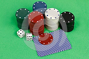 Playing chips with dice and cards