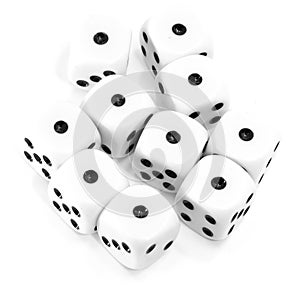 Playing dice all with the number one on a white