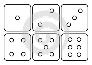 Playing dices, contour drawing, vector monochrome icon