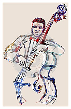 Playing double bass . Classical musician jazz bassist