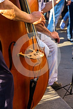 Playing double bass outside