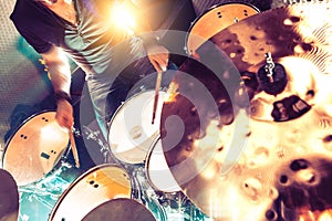 Playing drum and concert concept.Live music background