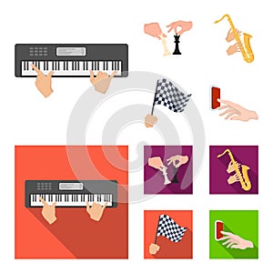 Playing on an electric musical instrument, manipulation with chess pieces and other web icon in cartoon,flat style