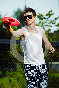 Playing frisbee