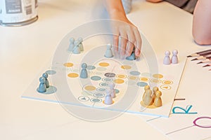 Playing a game of Ludo for four people