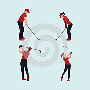 Playing a golf - a man and woman swing golf stick