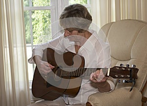 Playing guitar