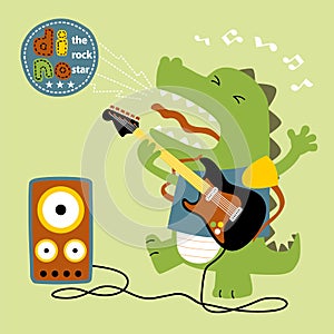 Playing guitar with dino cartoon