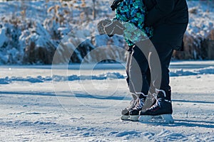 Playing ice street hockey on the frozen lake