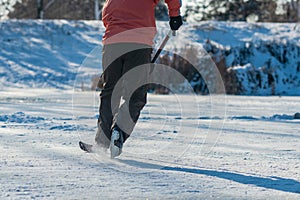 Playing ice street hockey on the frozen lake