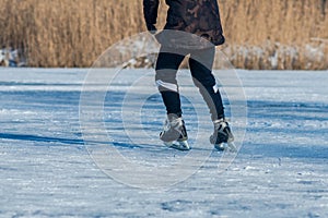 Playing ice street hockey on the frozen lake